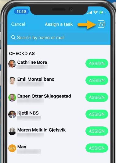 Mobil vy — Tilldela uppgift med användarlista