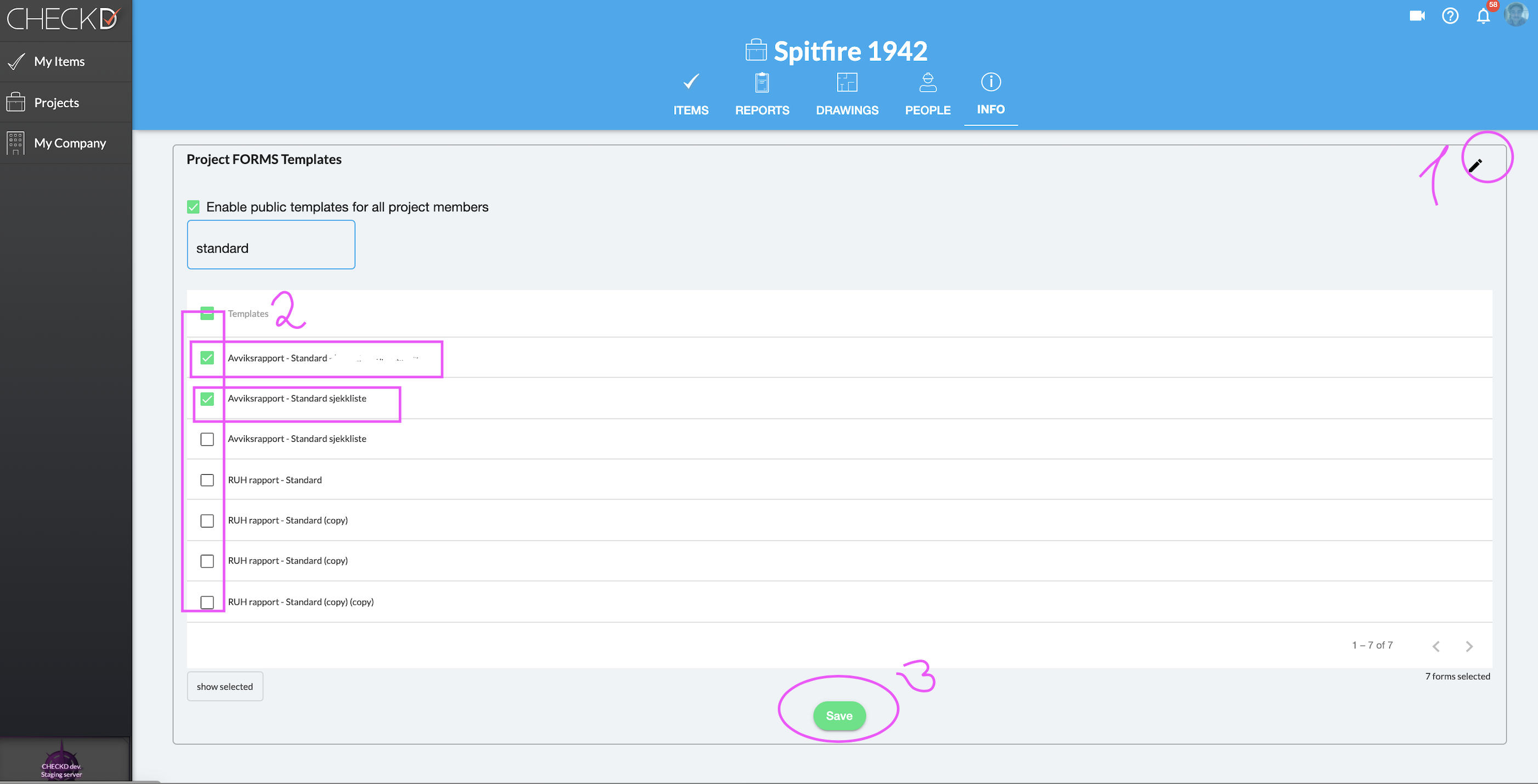 Project FORMS Templates — välja och spara formulärmallar