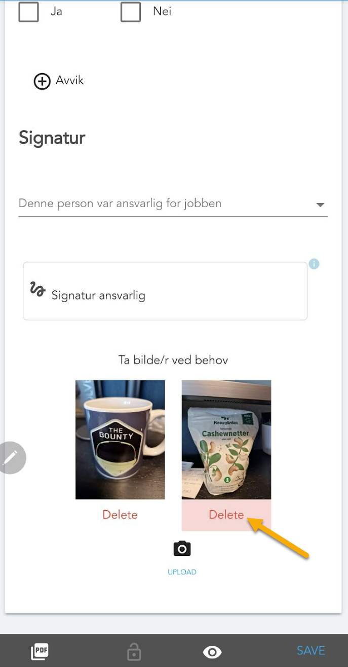 Jobbformulär — signatur, avvik och bilduppladdning
