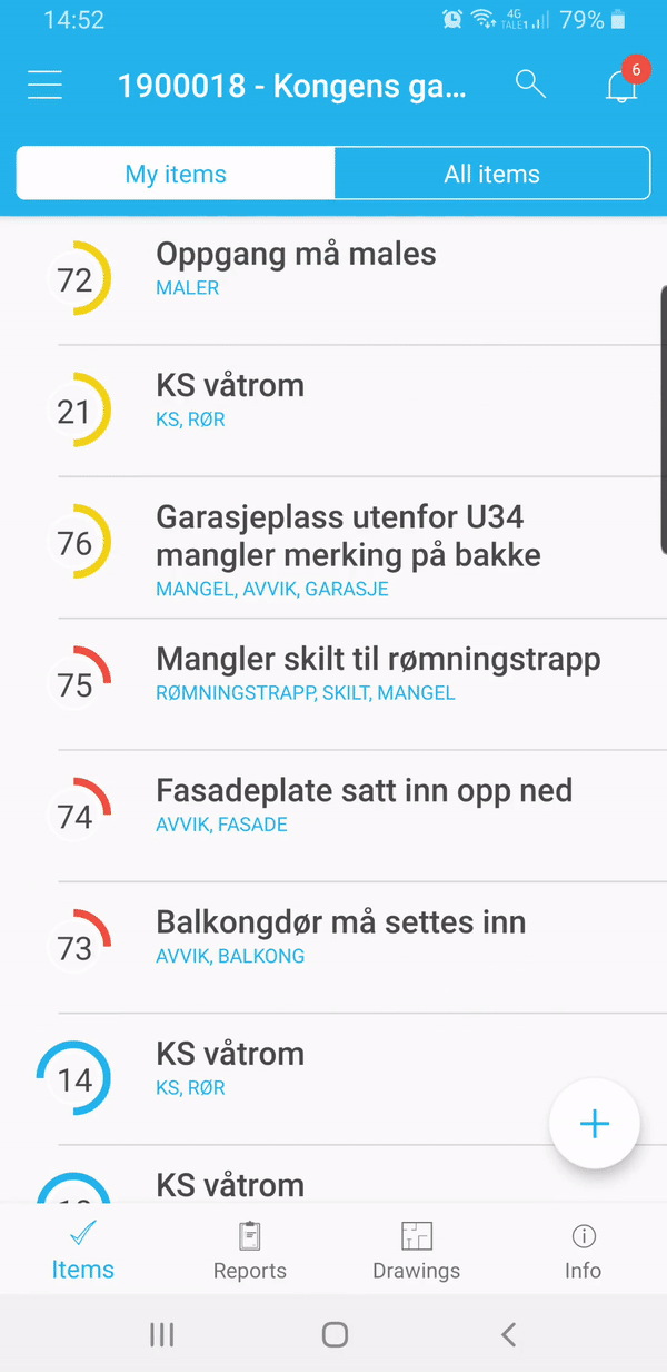 Aceve mobilapp — avviksliste for et prosjekt