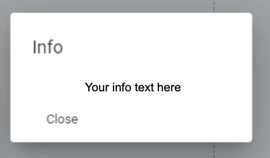 Info-dialog med platshållartext och stängknapp