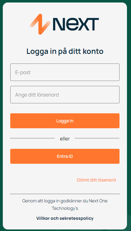 Inloggningssida för Next med e-post och lösenord