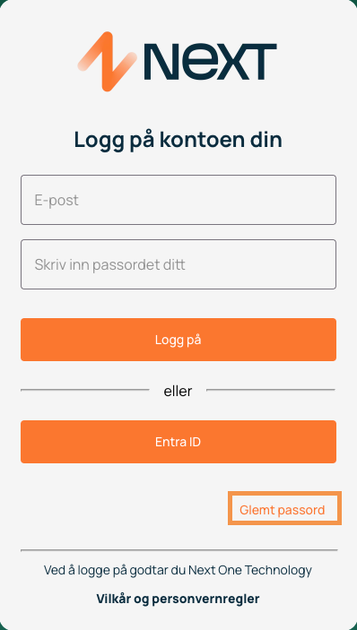 Next — innloggingsside med e-post og passord