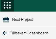 Navigationsmeny med projektval och dashboard-länk