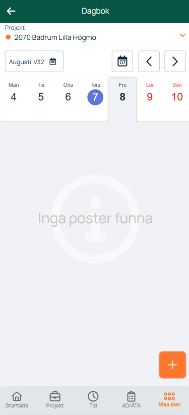 Dagbok — ingen poster funna for valgt dag