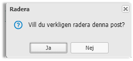 Bekreftelsesdialog for sletting av post