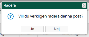 Bekräftelsedialog för att radera en post