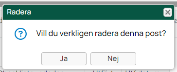 Bekräftelsedialog för radering av post