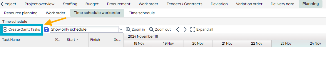 Planning — Time Schedule Workorder Gantt view
