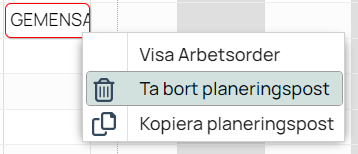 Högerklicksmeny med alternativ för planeringspost