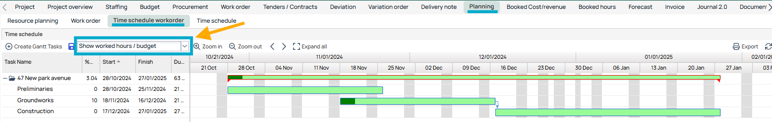 Planning — Time Schedule Workorder Gantt view