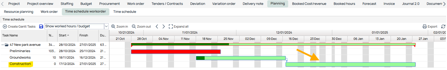 Planning — Time Schedule Workorder Gantt view