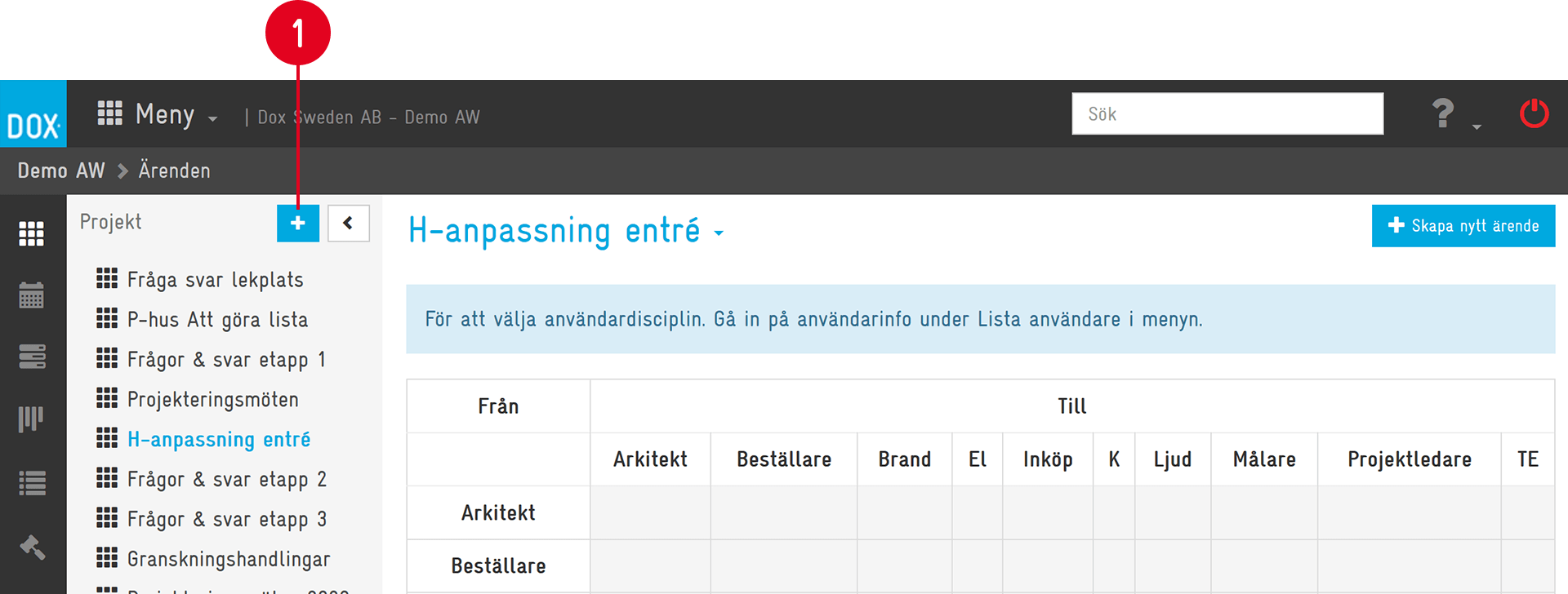 Aceve — Project Ärenden discipline matrix view