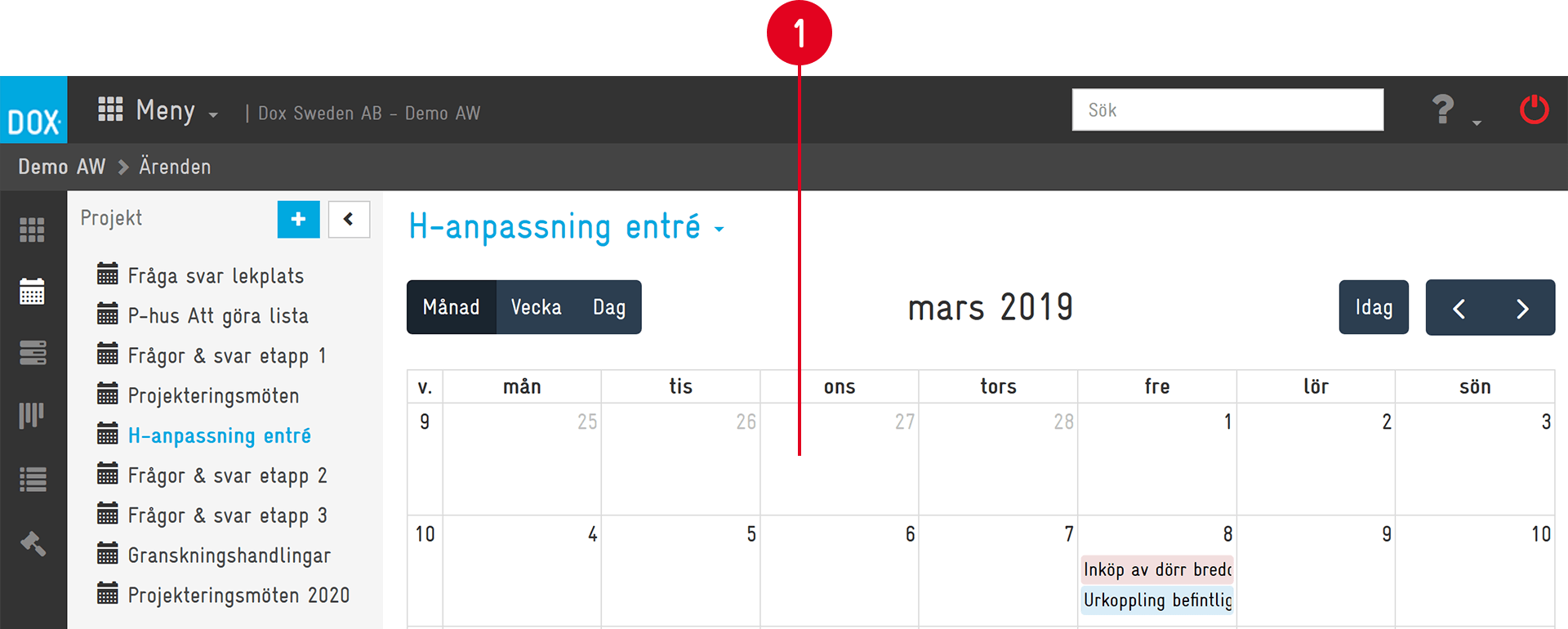 Aceve — Project calendar month view