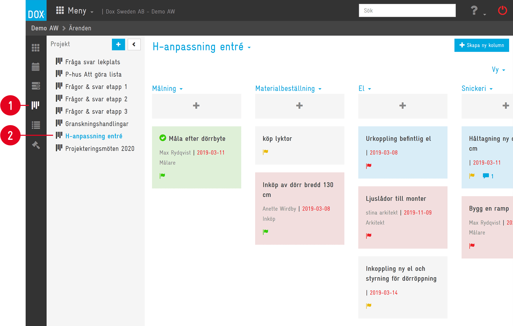 DOX — Project Kanban board view for Ärenden
