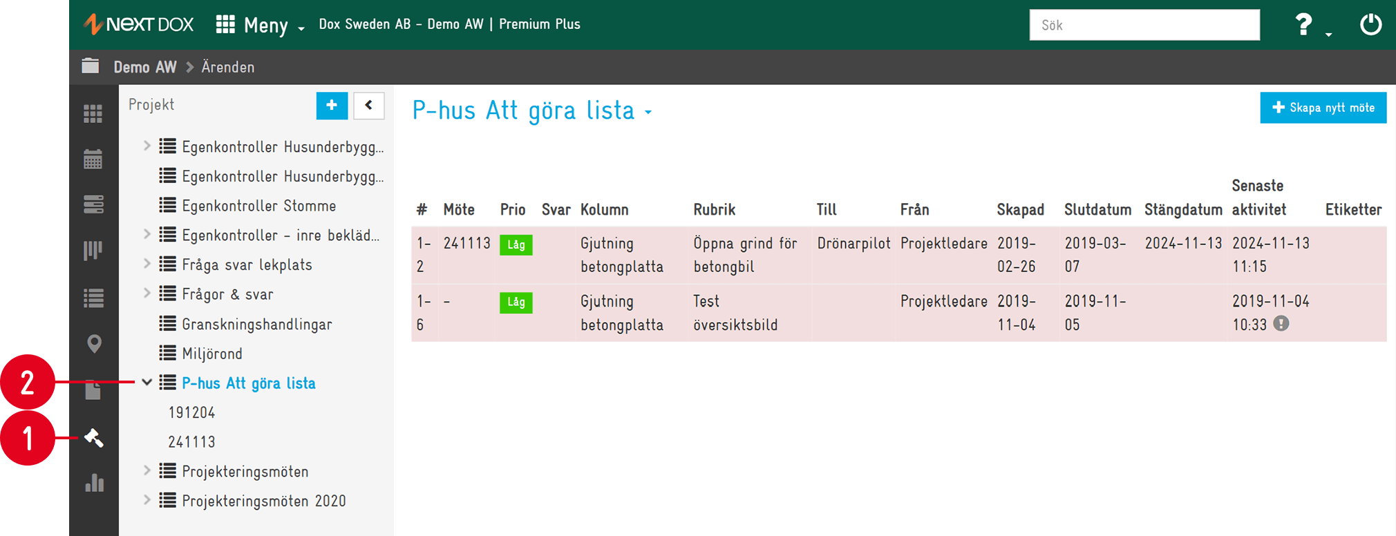 Next Dox — P-hus Att göra lista task list view