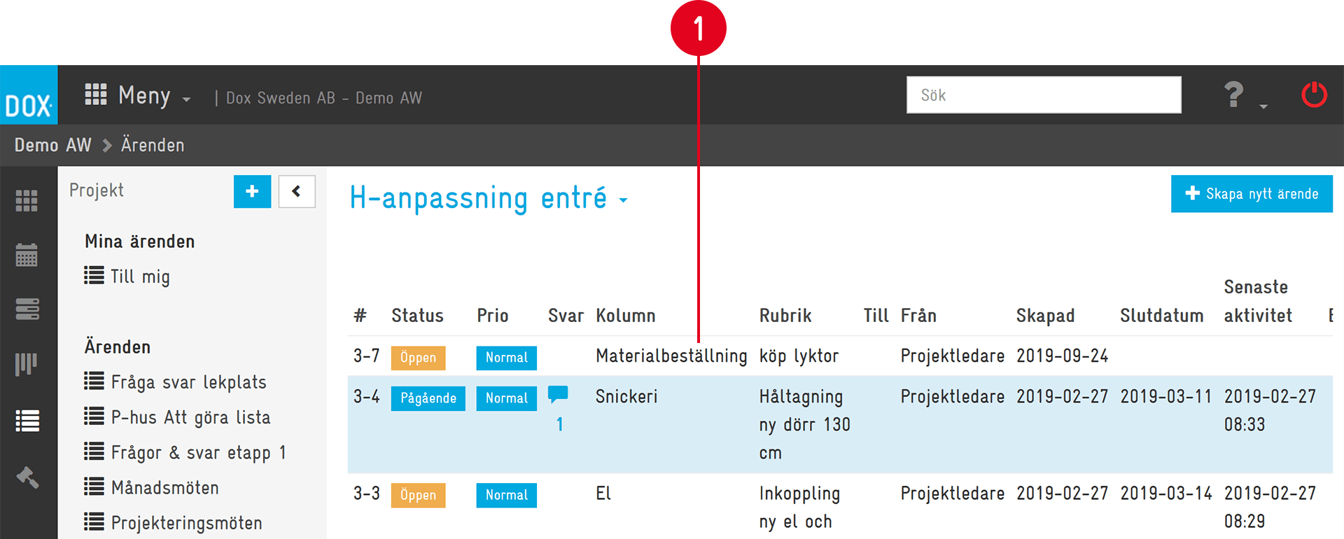 Aceve — Project Issues list view
