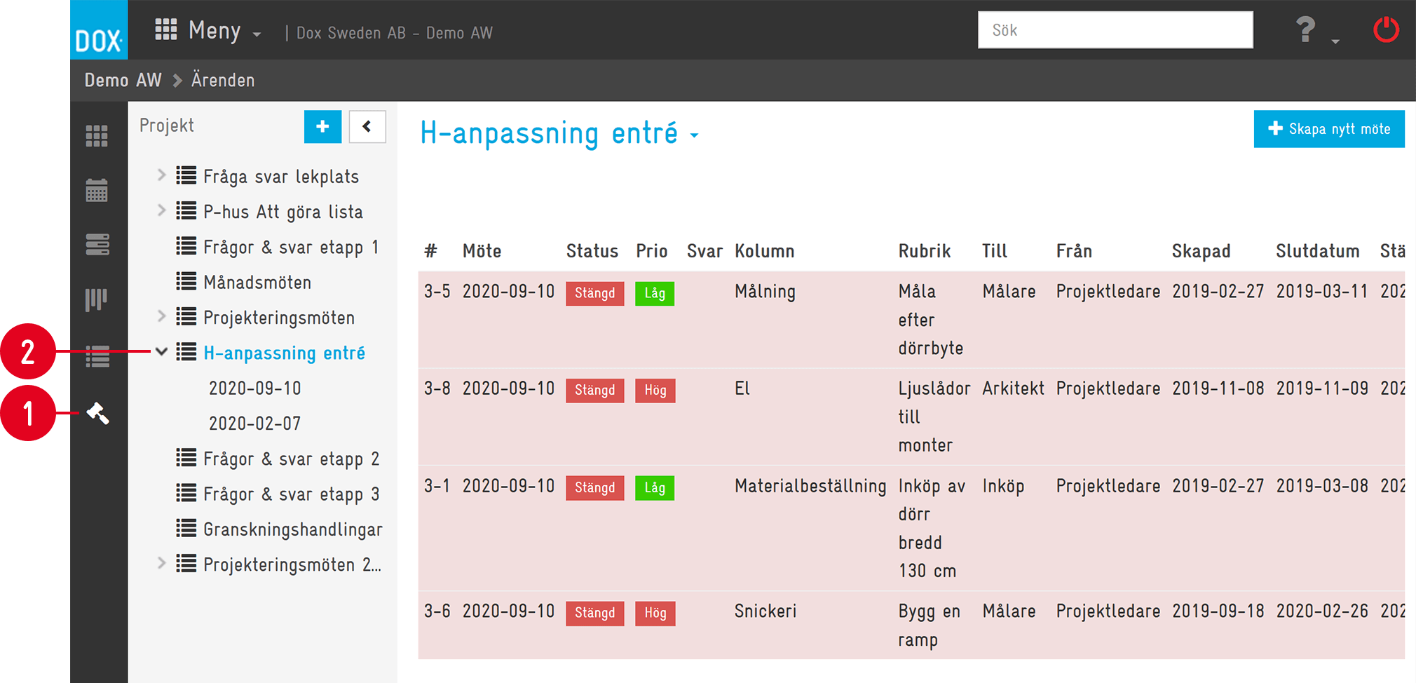 Aceve — Project meeting issues list view