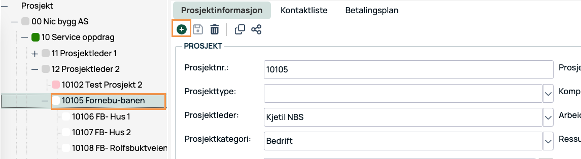 Prosjektinformasjon — valgt prosjekt i hierarkisk prosjekttre