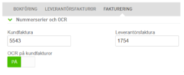 Inställningar för nummerserier och OCR i fakturering