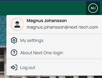 User profile dropdown menu with settings and logout