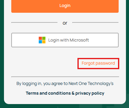 Login screen with Microsoft option and forgot password