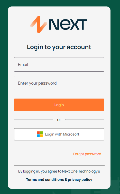 Aceve Next — Login screen