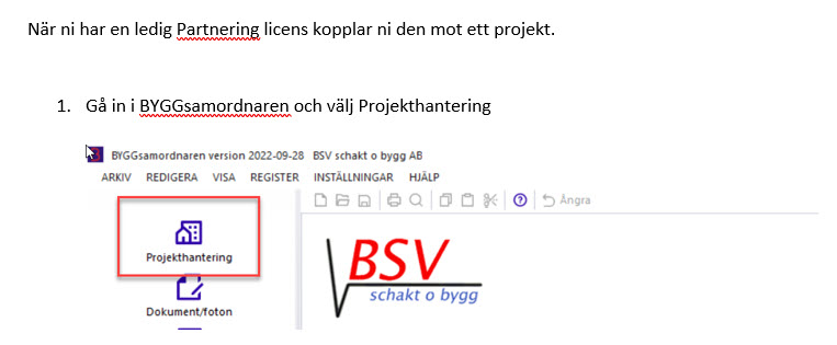 BYGGsamordnaren startskärm med Projekthantering markerad