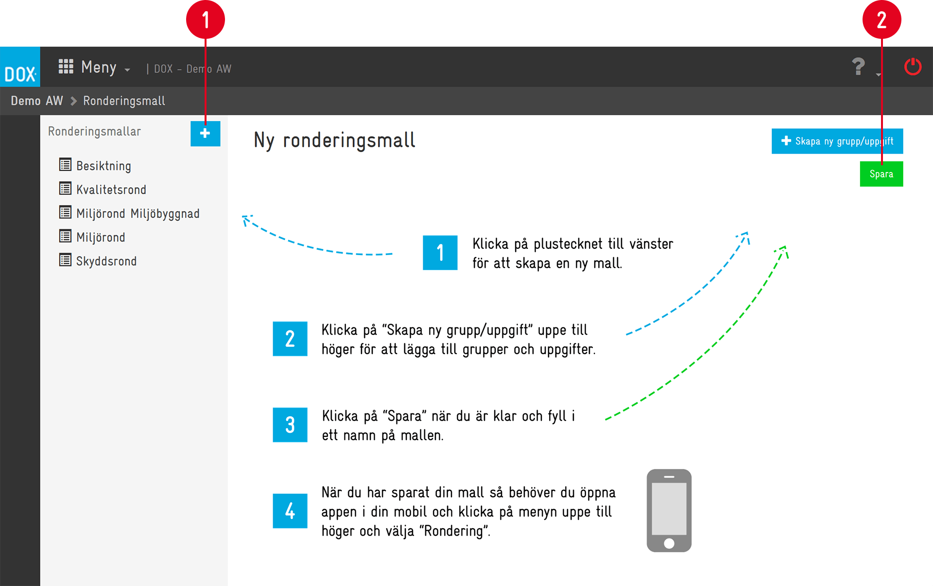 Ny ronderingsmall — steg-för-steg guide i DOX