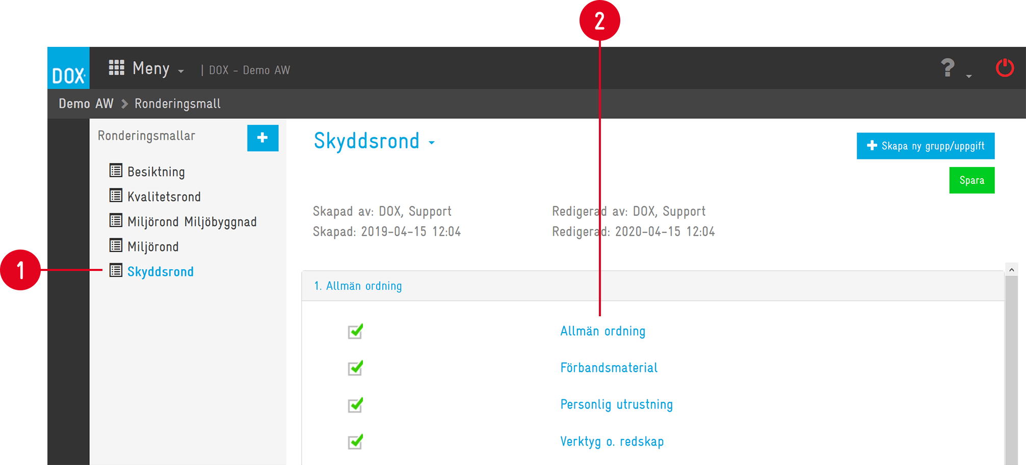 Ronderingsmall — Skyddsrond med grupper och uppgifter