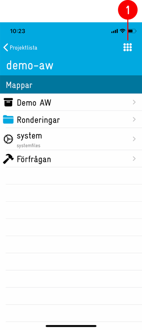 Mobilvy — projektets mappstruktur i affärssystem