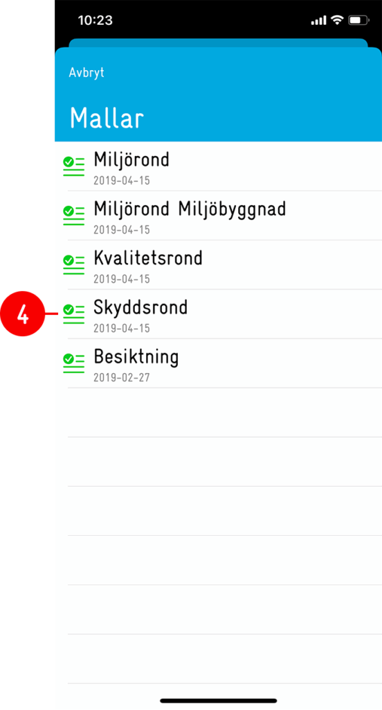 Mobilapp — lista över tillgängliga mallar