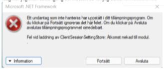 Felmeddelande i Microsoft .NET Framework — åtkomst nekad