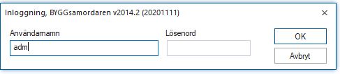 Inloggningsdialog för BYGGsamordnaren v2014.2