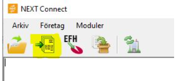 NEXT Connect startskärm med menyrad och verktygsfält