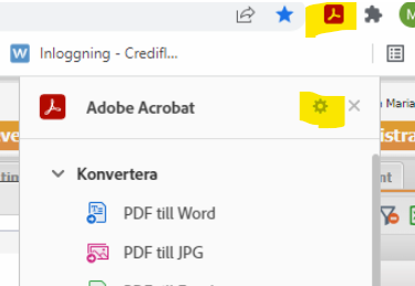 Adobe Acrobat webbläsartillägg med konverteringsalternativ