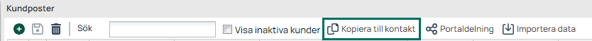 Kundposter — verktygsfält med kopiera till kontakt
