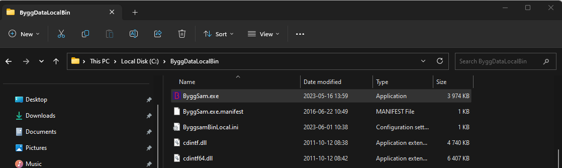 Windows Utforskaren — ByggDataLocalBin installationsmapp