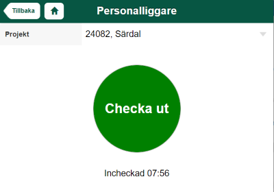 Personalliggare — Checka ut från projekt