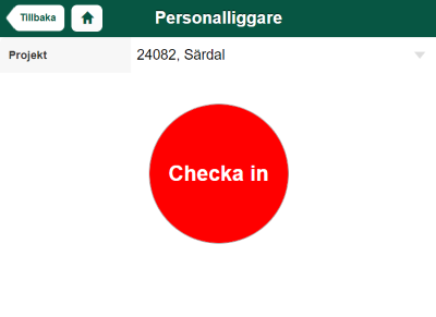 Personalliggare — Checka in på projekt