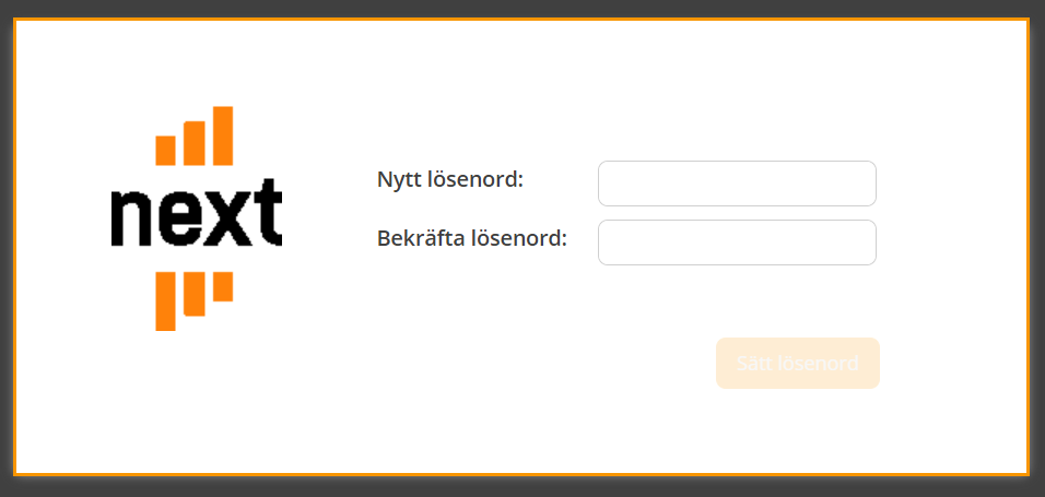 Next affärssystem — Sidan för att sätta nytt lösenord