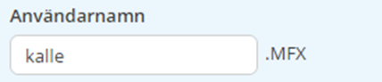 Användarnamn-fält med .MFX-suffix