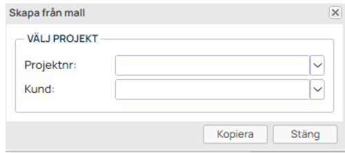 Dialog för att skapa projekt från mall