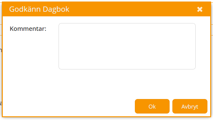 Dialog för att godkänna dagbok med kommentarsfält