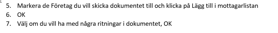 Instruktionssteg för att skicka dokument till mottagarlista