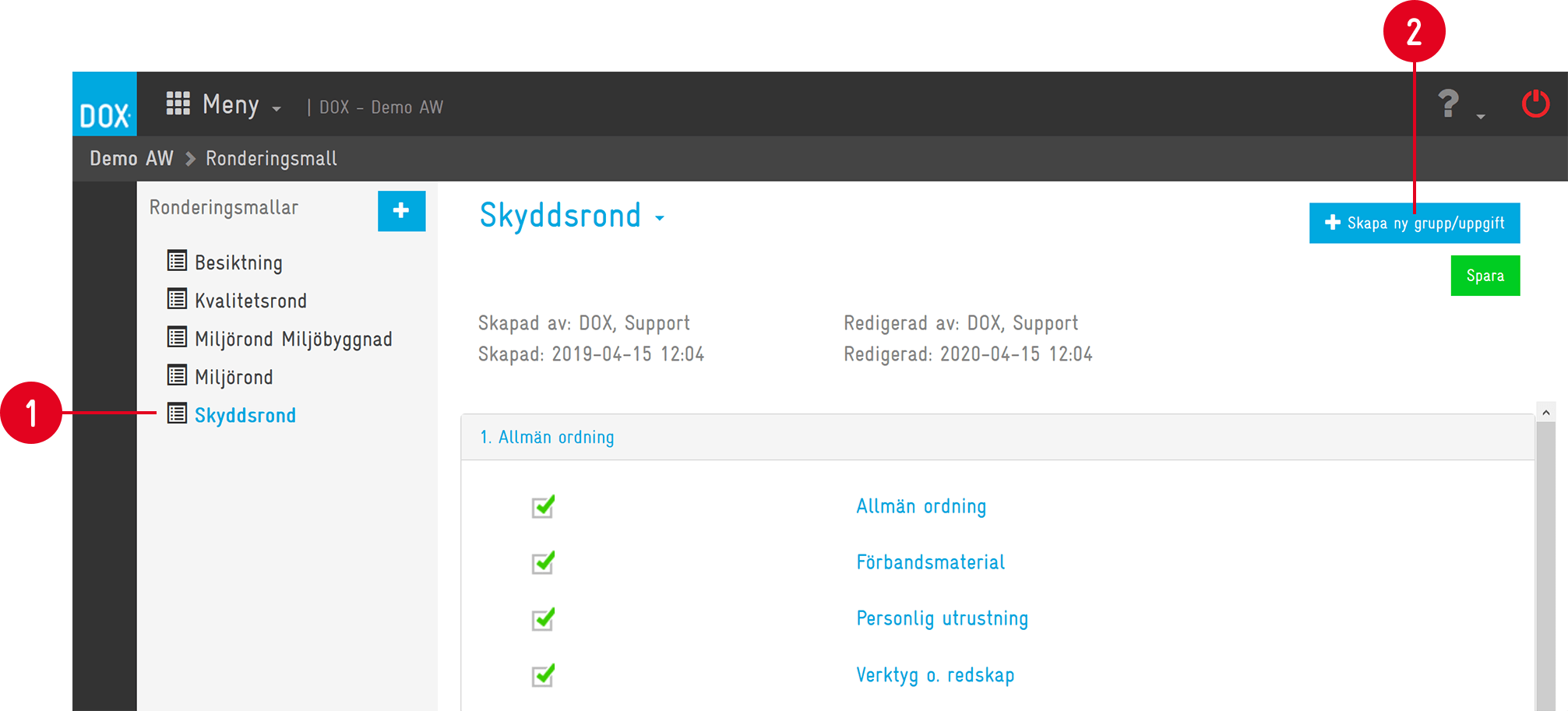Rounds Template Safety Round — DOX Business System