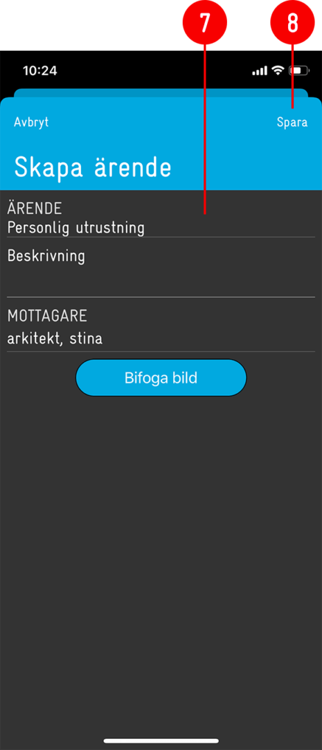 Mobile view — Create case with recipient and attach image