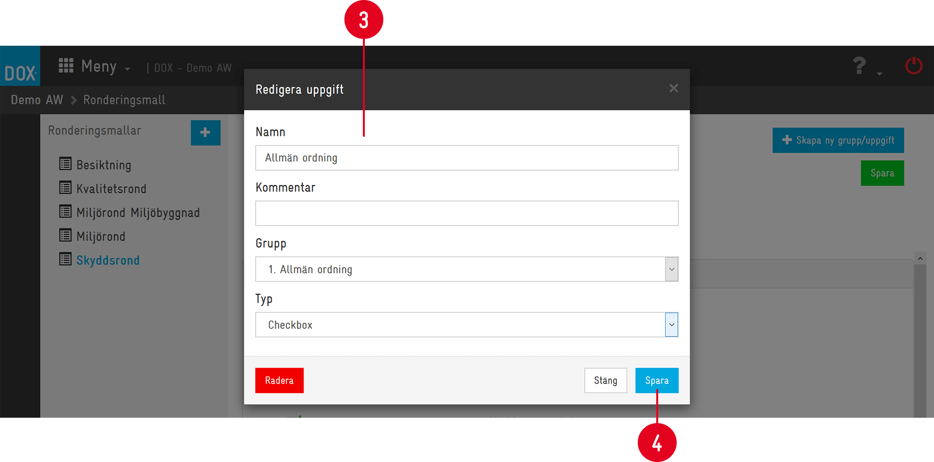 Edit task — dialog in Round Template