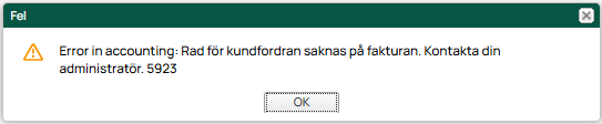 Error message — accounts receivable line missing on the invoice
