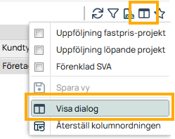 Visningsinnstillinger rullegardinmeny med Vis dialog merket